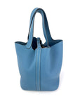 HERMÈS Taurillon Clemence Picotin 22 MM Blue Leather Handbag