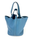 HERMÈS Taurillon Clemence Picotin 22 MM Blue Leather Handbag