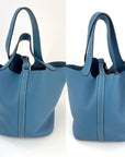 HERMÈS Taurillon Clemence Picotin 22 MM Blue Leather Handbag