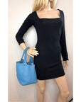 HERMÈS Taurillon Clemence Picotin 22 MM Blue Leather Handbag