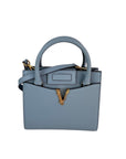 Versace Virtus Top Handle Grained Calfskin Light Blue Tote