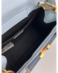 Versace Virtus Top Handle Grained Calfskin Light Blue Tote