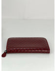 Bottega Veneta Burgundy Intrecciato Zip Around Leather Wallet Clutch