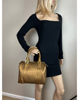 Fendi Boston Gold Coated Canvas Handbag