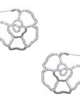 Crystal covered flower inspired hoop earrings