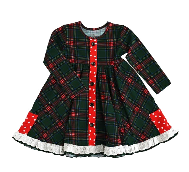 Gigi and Max Kane Tartan & Ruby Dot Button Dress
