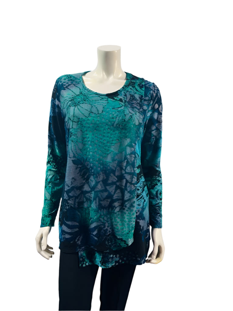 Variations Turquoise Floral Burnout Top V7760