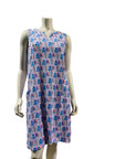Foil Dress Notch Neck Sleeveless Fan Print 7508