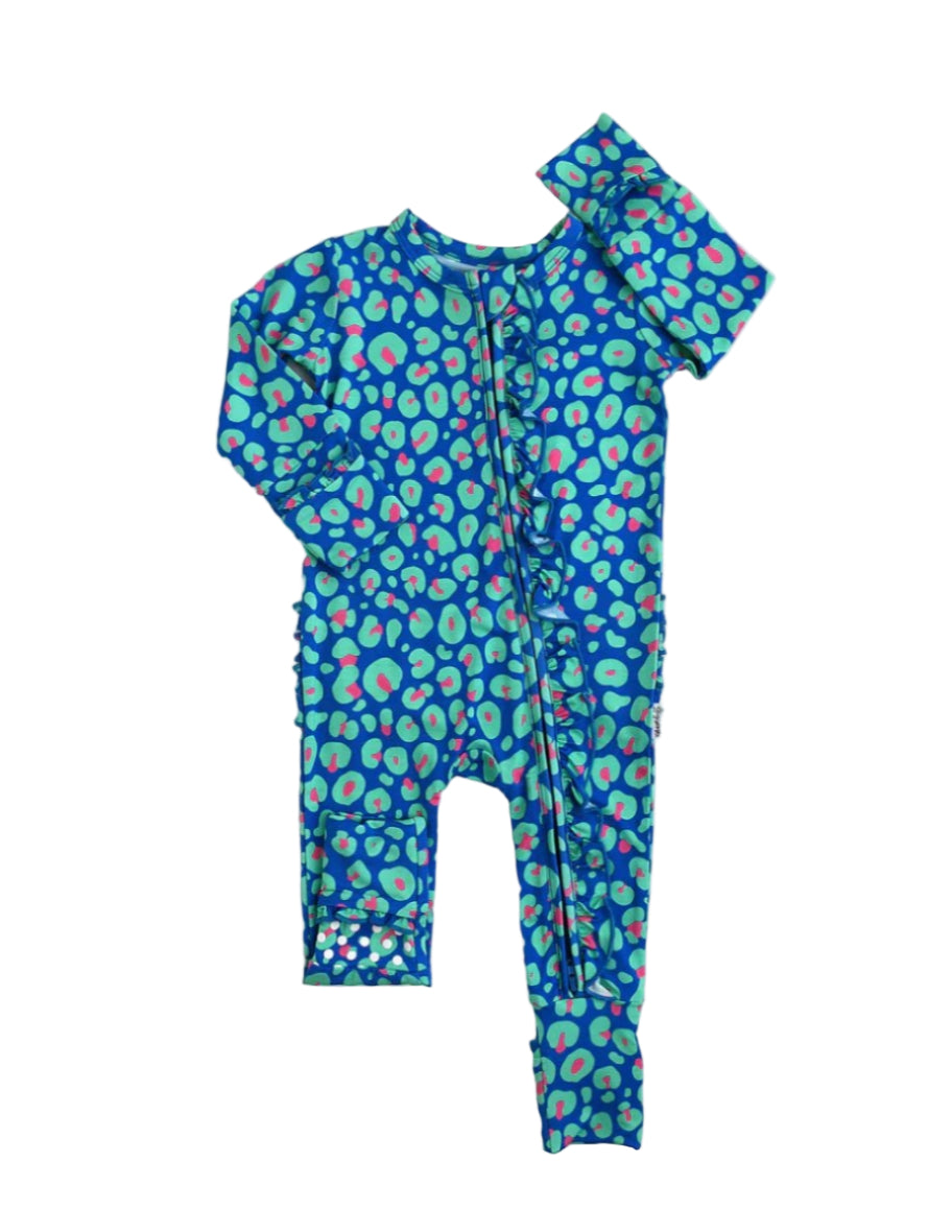 Gigi and Max Ruffled Miley Leopard Zip Onesie