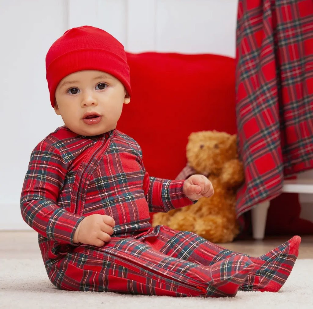 Tesa Babe Christmas Plaid Bamboo Romper