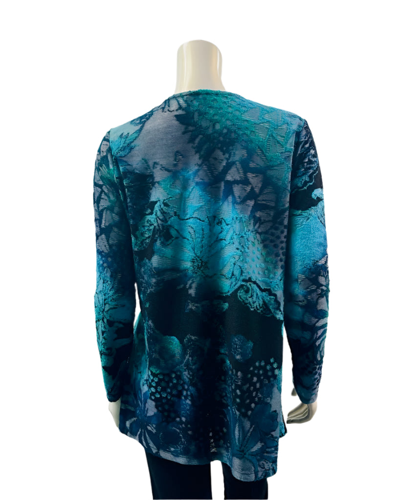 Variations Turquoise Floral Burnout Top V7760