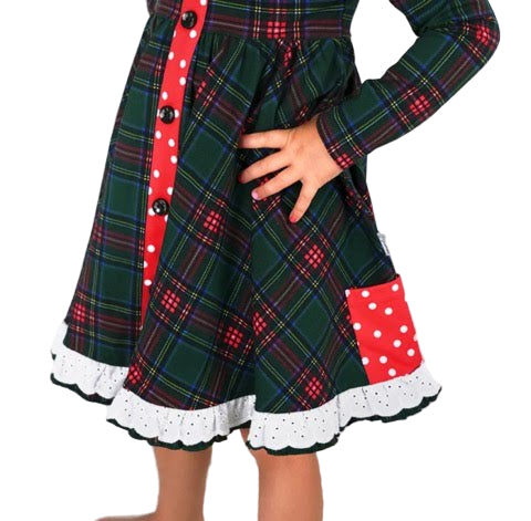 Gigi and Max Kane Tartan & Ruby Dot Button Dress