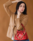JEN & CO. Red Sydney Ruched Bucket Bag