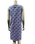 Foil Dress Notch Neck Sleeveless Fan Print 7508