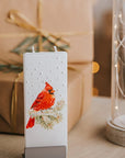 Flatyz Snowy Cardinal on Pine Branch Candle