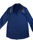 Carré Noir Satin Rhinestone Collar Blouse 8106