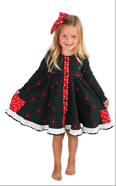 Gigi and Max Kane Tartan & Ruby Dot Button Dress
