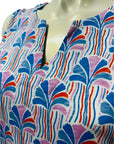 Foil Dress Notch Neck Sleeveless Fan Print 7508