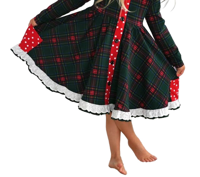 Gigi and Max Kane Tartan & Ruby Dot Button Dress