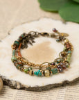 Rustic Creek 7.5-8.5" Czech Glass, Turquoise, Leather Multistrand Bracelet