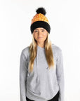 Puffer Faux Fur Pom Beanie - Black/Orange