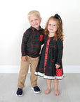 Gigi and Max Kane Tartan & Ruby Dot Christmas Tartan Button Dress