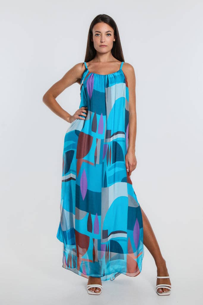 funky maxi dresses Marla Geo Silk Dress 440 Turq SIZE:9US/42EU Its fashionable cover blundstone A Line Dresses |