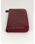 Bottega Veneta Burgundy Intrecciato Zip Around Leather Wallet Clutch