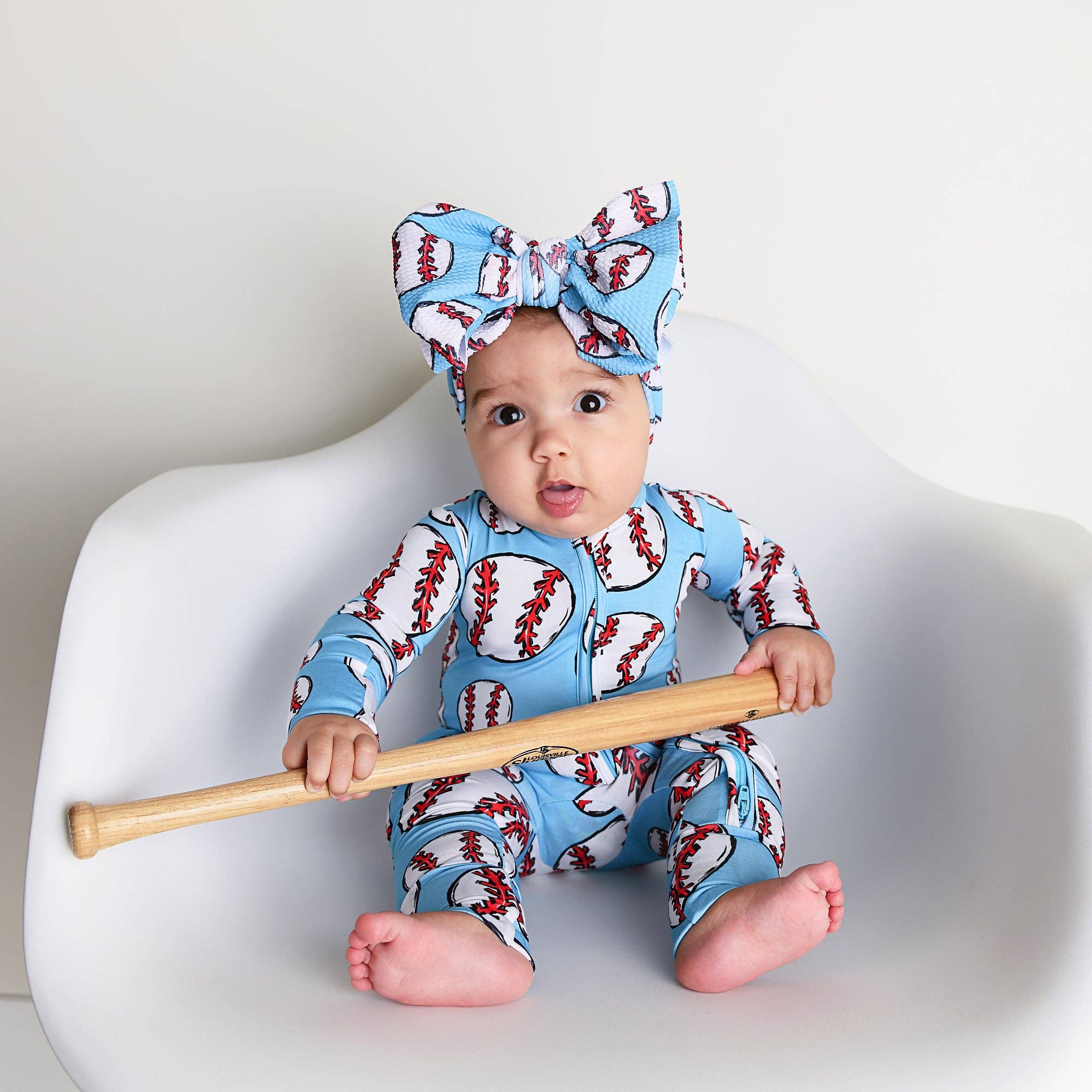 Gigi and Max Bambino Baseball Zip Romper