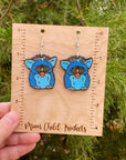 Furby Toy Pet Y2K inspired hand painted wood earrings