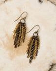 Rustic Creek Matte Gold Plated Brass And Antique Brass Chain Cluster Earrings