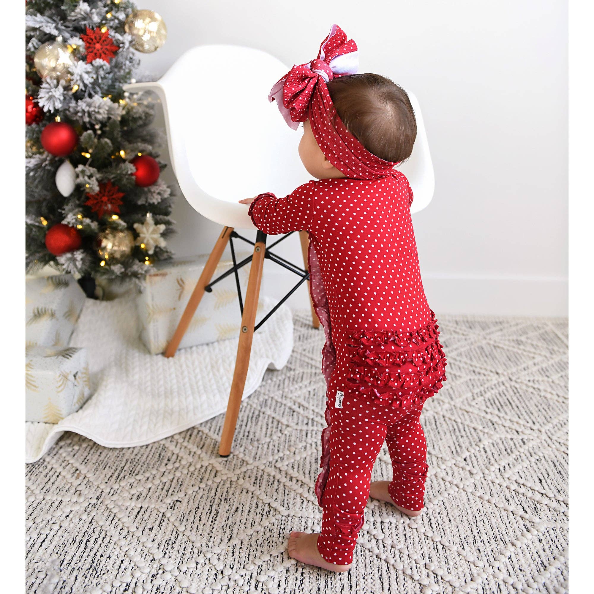 Gigi and Max Ivy Red Polka Dot Ruffle Zip Romper