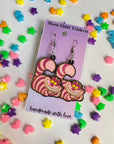 Cheshire Cat Hand Painted Wood Dangle Earrings