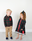 Gigi and Max Kane Tartan & Ruby Dot Christmas Tartan Button Dress