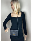 Burberry Signature Grain Leather Check Embossed Langley Black Crossbody