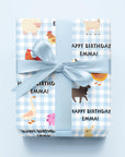 Farm Animal Gingham Personalized Birthday Wrapping Paper
