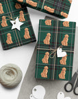 Golden Retriever Green Plaid Wrapping Paper