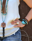 Turquoise Bracelet w/ Stone Slab & Adjustable Ties 010i