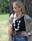 White Turquoise Slab Necklace with Leather Closure 228O
