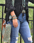 **Narrow Leather Cuff in Cowboy Turquoise w/ adjustable leather 001f