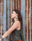 **Leather Oval Earrings in Tan and White Hair-on-Hide 222c