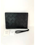 Bottega Veneta Black Leather Maxi Intreciato Document Case Wristlet Clutch Bag