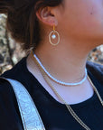 Matte Gold Hoop Earrings with Pearl Dangle 203s