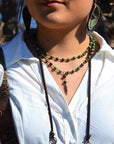 Double Strand Lariat African Turquoise Necklace w/ Copper Feather 251h