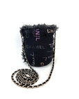 Chanel Denim Quilted Mood Mini Bucket With Chain Black