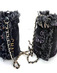 Chanel Denim Quilted Mood Mini Bucket With Chain Black