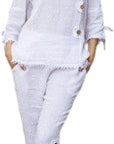 Cherishh White Linen Capri C6514