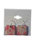 Pink Floral Square Drop Earrings