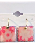 Pink Floral Square Drop Earrings