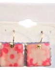 Pink Floral Square Drop Earrings